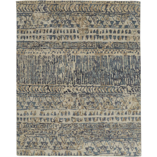 Palomar Transitional Geometric Rug - 6591F by Feizy in tan, blue. Made from wool in a unique style.
