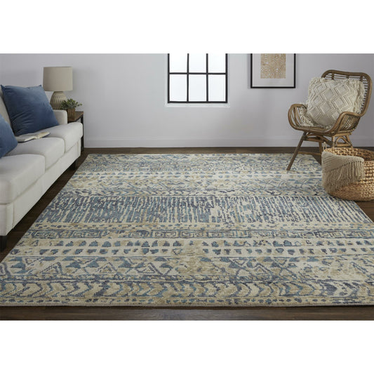 Palomar Transitional Geometric Rug - 6591F by Feizy in tan, blue. Made from wool in a unique style.
