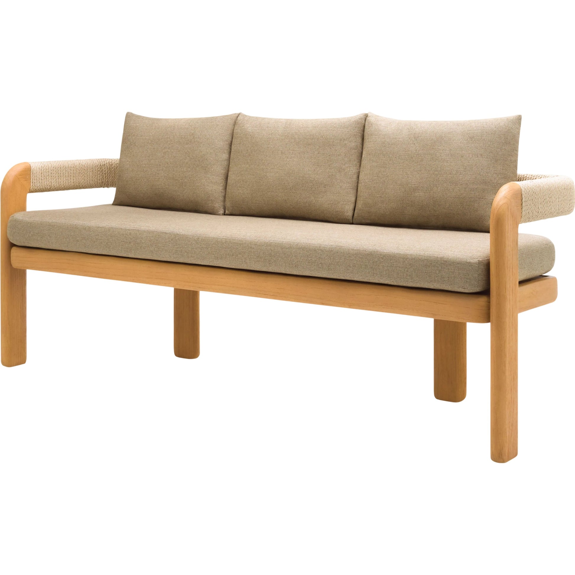Palma Indoor/Outdoor Bench by Surya in taupe, sandstone, honey, beige. Made from sunbrella, acrylic, teak wood, quick dry foam in a transitional style.