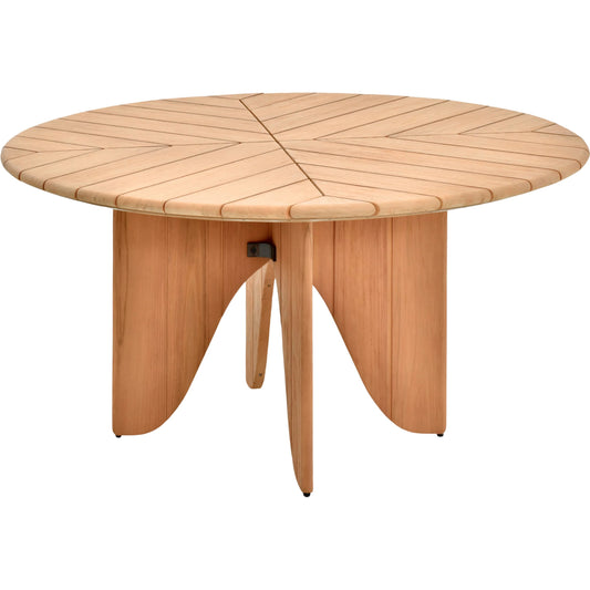 Solene Round Dining Table by Surya in warm oak, honey. Made from teak wood in a transitional style.