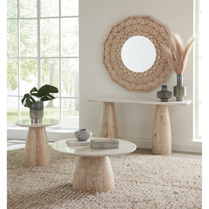 Palm Desert Coffee Table by World Interiors in white wash. Made from mango wood, marble in a modern style.