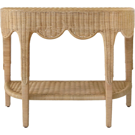Paloma Scalloped Top Demi Lune Console by Worlds Away. Made from rattan in a unique style.
