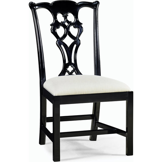 001 SI-2186367 | Primary Silo | Reimagined Spark Chippendale Black Side Chair by Jonathan Charles in lacquered black. Made from acacia, foam, fabric in a transitional style.