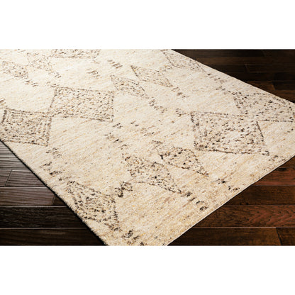 Pampa PAP-1001 Rug by Surya in cream, ivory, dark brown, charcoal, brown, black. Made from 90% wool, 10% polyester in a unique style.
