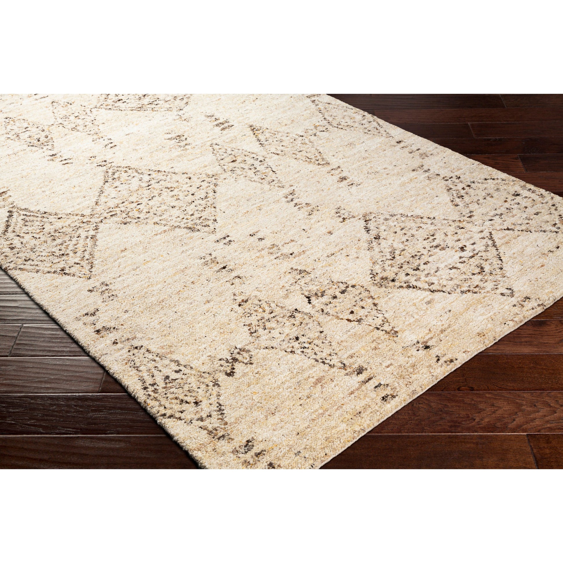 Pampa PAP-1001 Rug by Surya in cream, ivory, dark brown, charcoal, brown, black. Made from 90% wool, 10% polyester in a unique style.