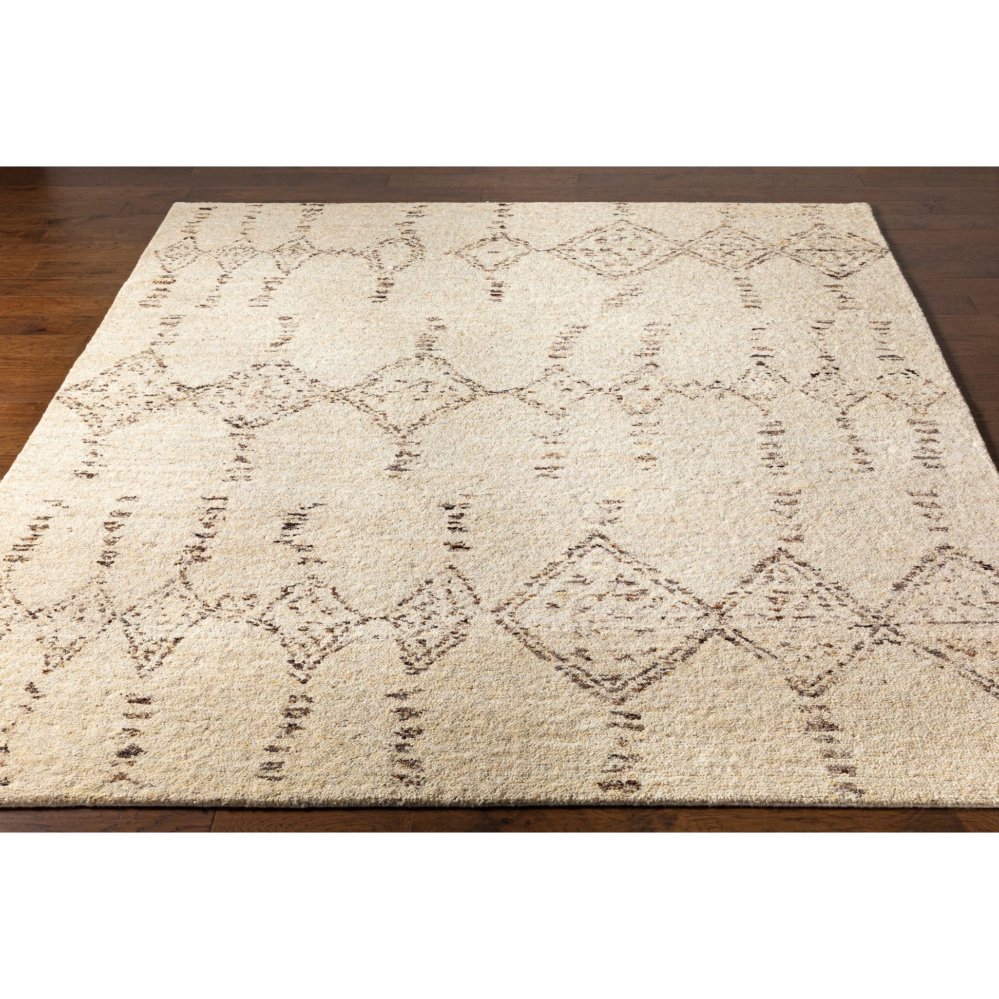Pampa PAP-1001 Rug by Surya in cream, ivory, dark brown, charcoal, brown, black. Made from 90% wool, 10% polyester in a unique style.