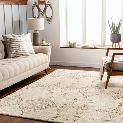 Pampa PAP-1001 Rug by Surya in cream, ivory, dark brown, charcoal, brown, black. Made from 90% wool, 10% polyester in a unique style.