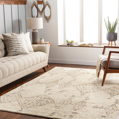 Pampa PAP-1001 Rug by Surya in cream, ivory, dark brown, charcoal, brown, black. Made from 90% wool, 10% polyester in a unique style.