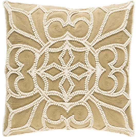Pastiche Pillow - 23974 by Surya in cream, camel. Made from 100% cotton in a traditional style.