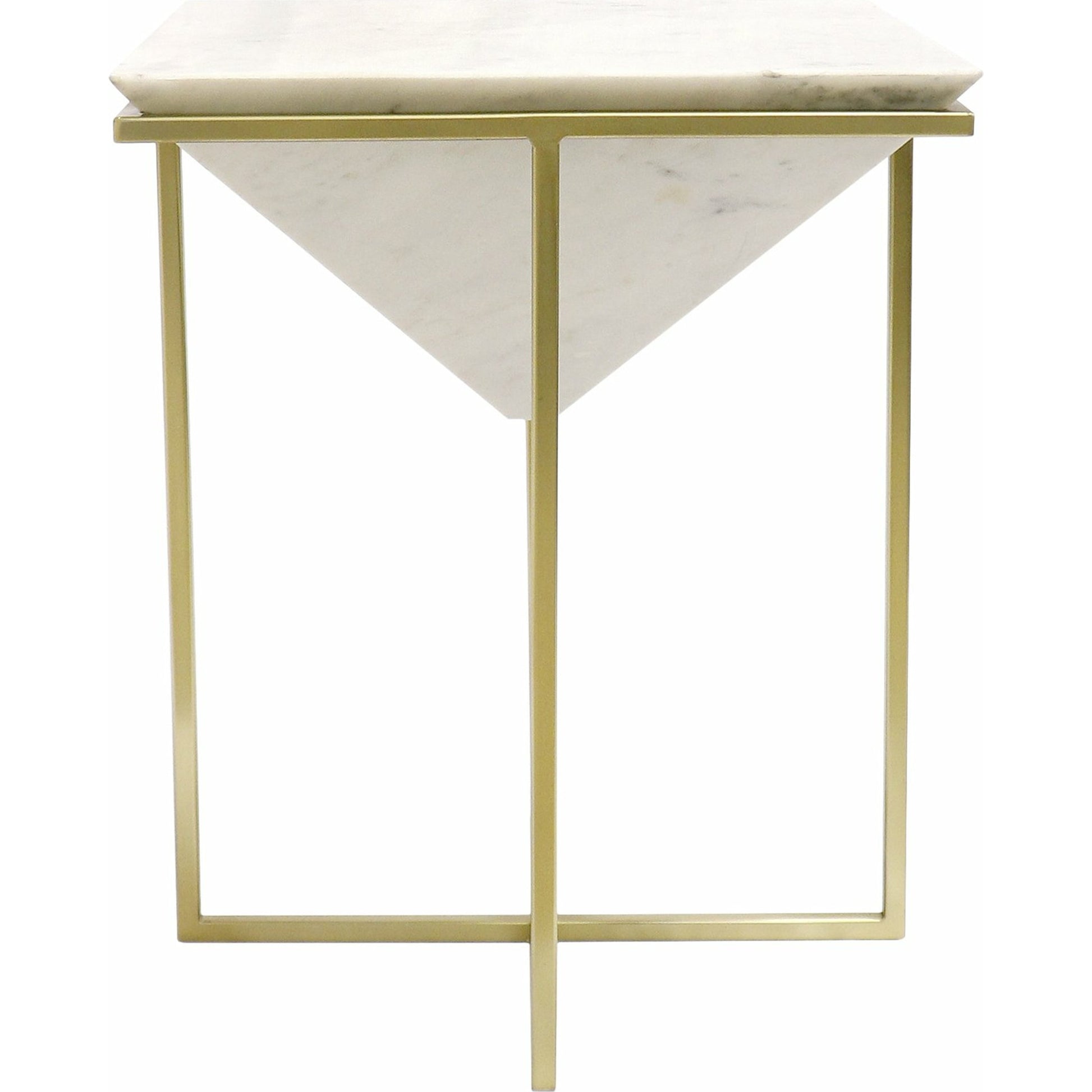 Perama Side Table by Pasargad Home in gold. Made from marble, steel in a modern style.