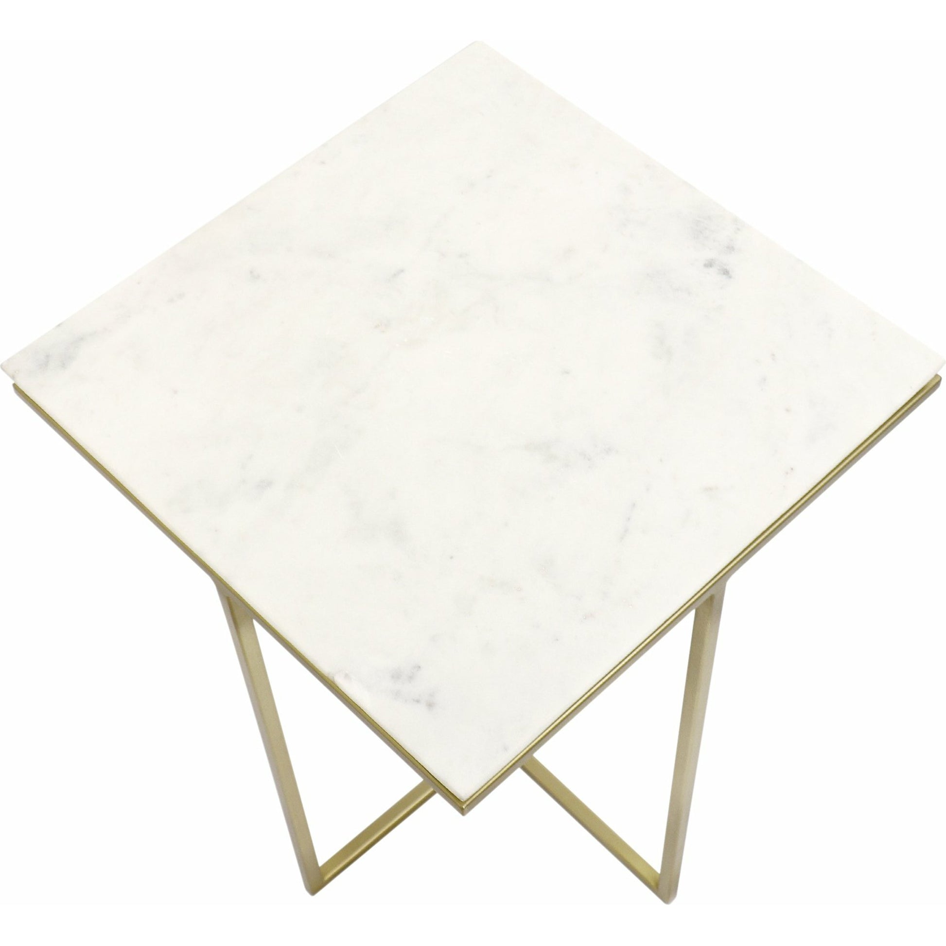 Perama Side Table by Pasargad Home in gold. Made from marble, steel in a modern style.
