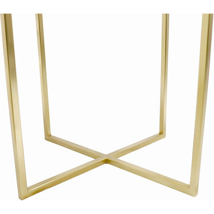 Perama Side Table by Pasargad Home in gold. Made from marble, steel in a modern style.