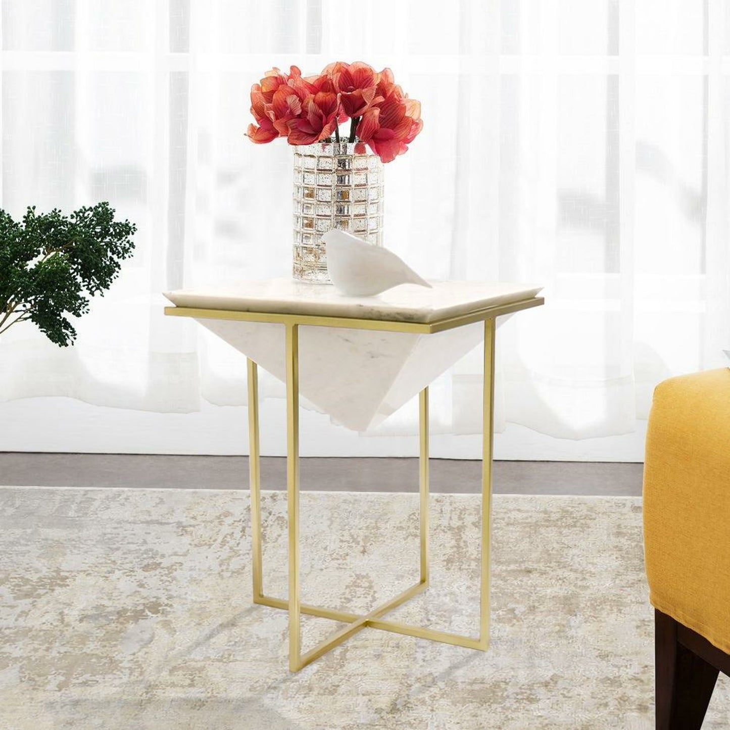 006 SI-1718118 | Lifestyle | Perama Side Table by Pasargad Home in gold. Made from marble, steel in a modern style.