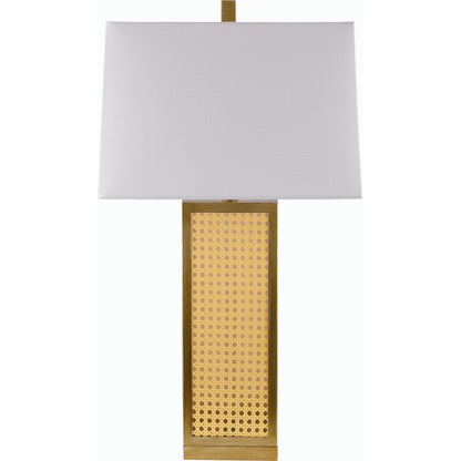 Palta Table Lamp - 531341 by Livabliss in body: brown, shade: white, finial: brown, harp: metallic - brass, cord: translucent and naturalpainted. Made from rattan, linen, metal, plastic in a modern style.