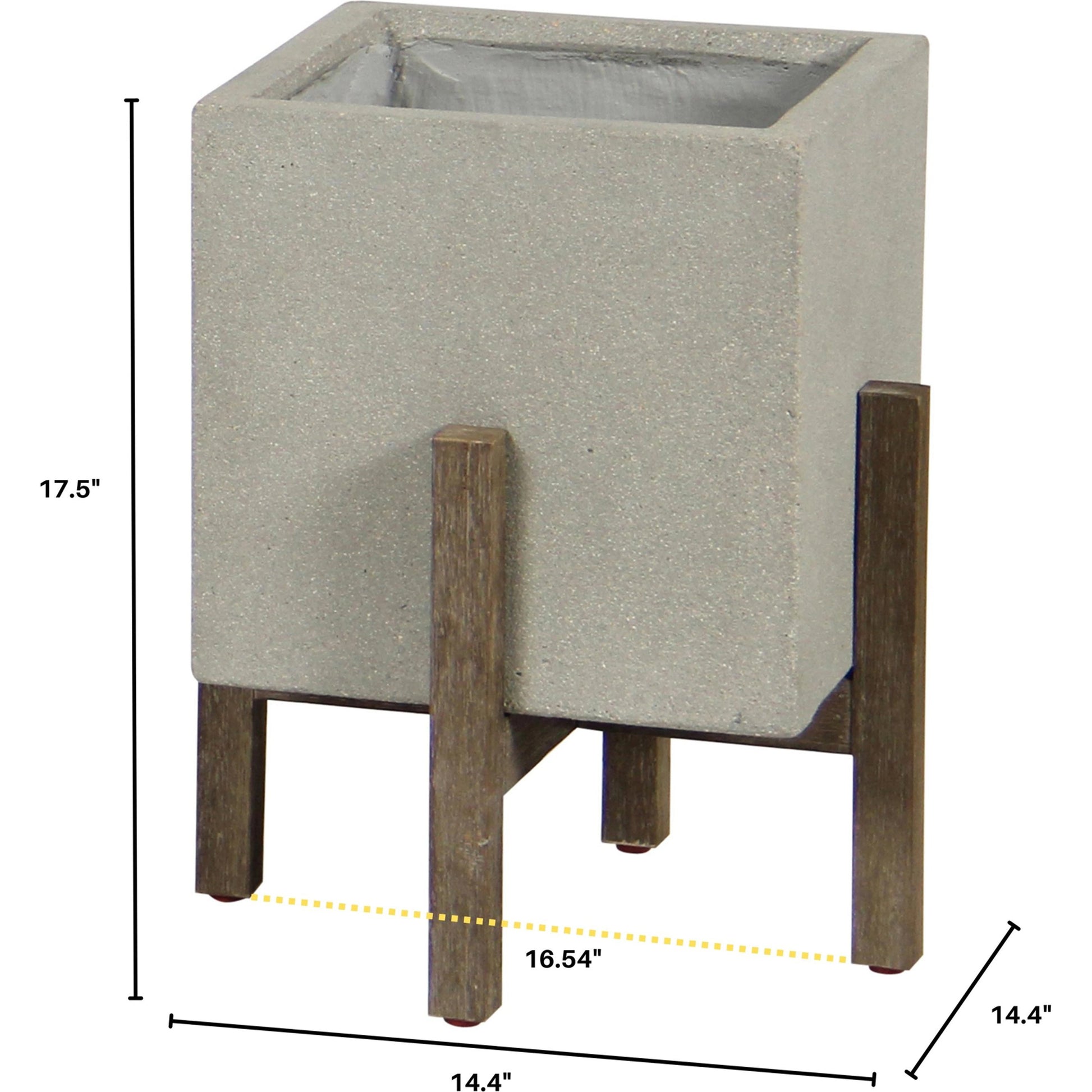 Patio Square Standing Pot by LH Imports in natural stone and distressed brown. Made from acacia, ficonstone natural in a modern style.