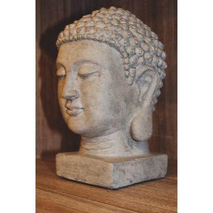Patio Buddha Head by LH Imports in light grey. Made from ficonstone ash grey in a modern style.
