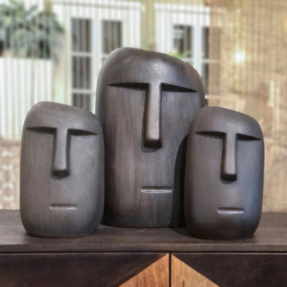 Patio Moai Statue by LH Imports in dark brown. Made from ficonstone antique brown in a modern style.