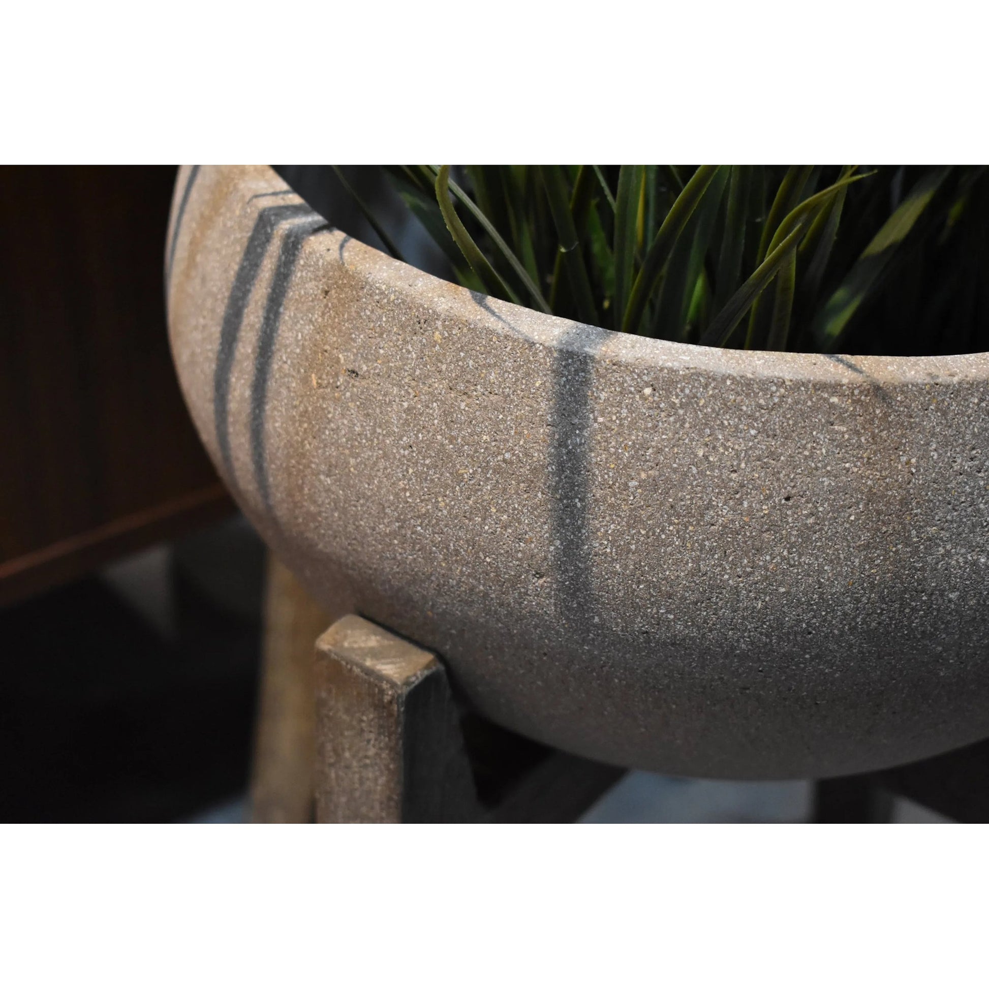 Patio Standing Urn by LH Imports in brown stone and distressed brown. Made from acacia, ficonstone brown stone in a modern style.