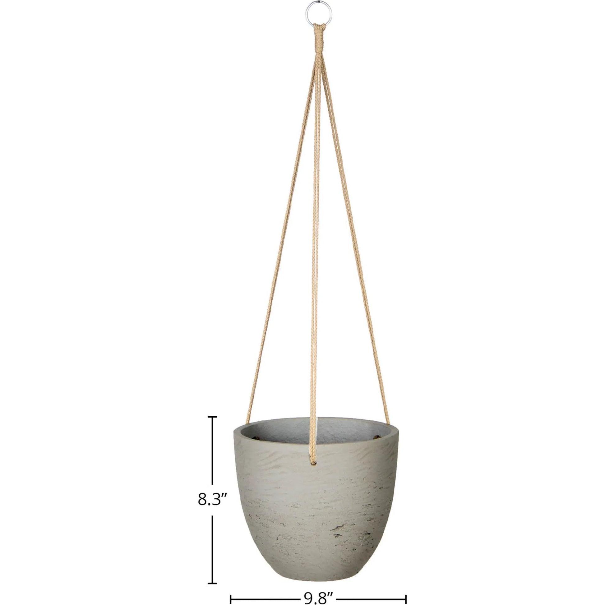 Classic Hanging Pot by LH Imports in cement grey. Made from cement, brown polyester rope in a modern style.