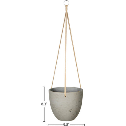 Classic Hanging Pot by LH Imports in cement grey. Made from cement, brown polyester rope in a modern style.
