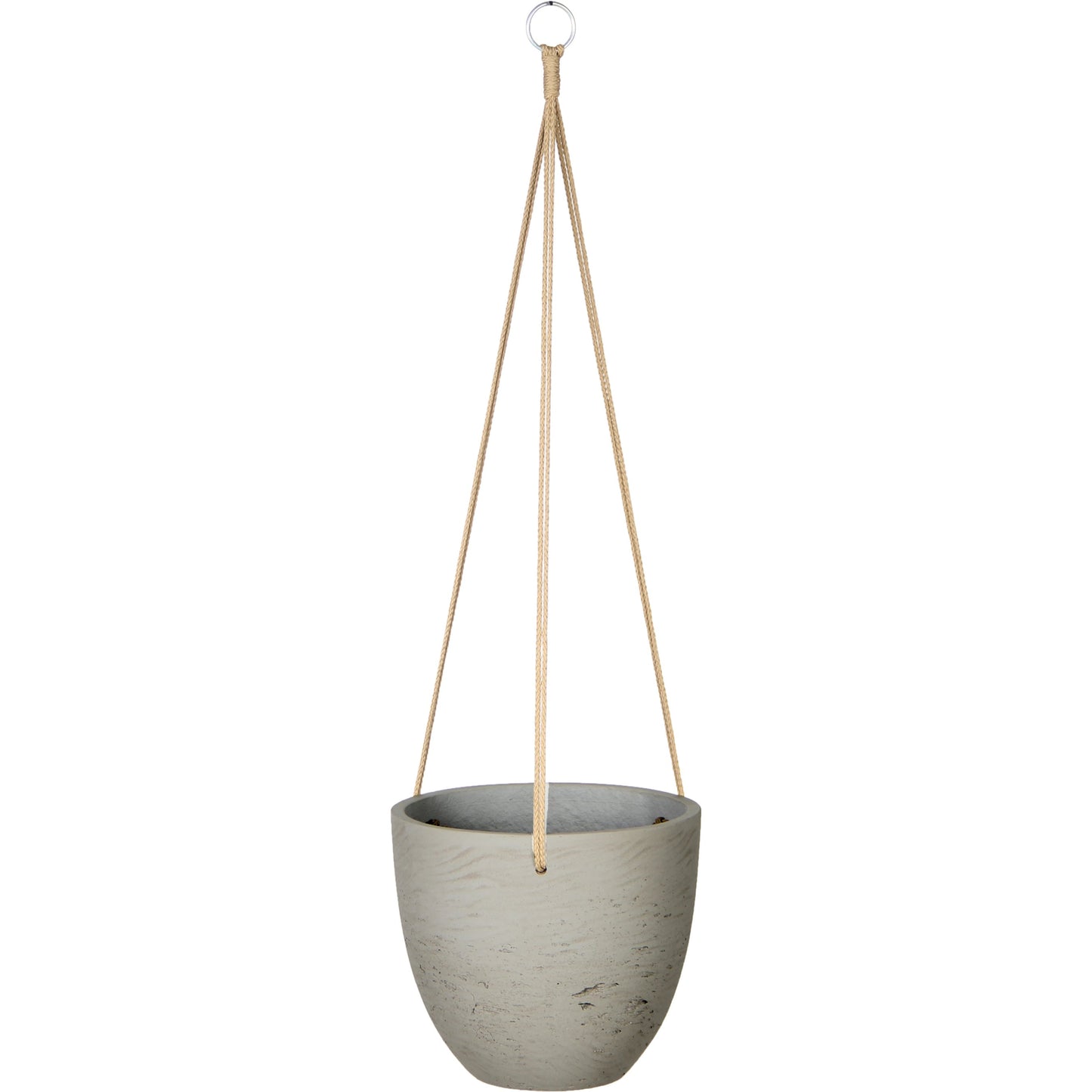 001 SI-2004187 | Primary Silo | Classic Hanging Pot by LH Imports in cement grey. Made from cement, brown polyester rope in a modern style.