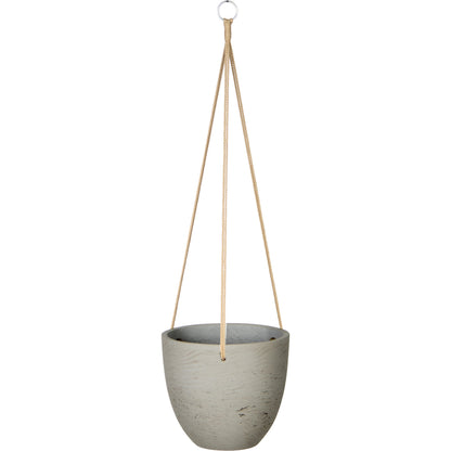Classic Hanging Pot by LH Imports in cement grey. Made from cement, brown polyester rope in a modern style.