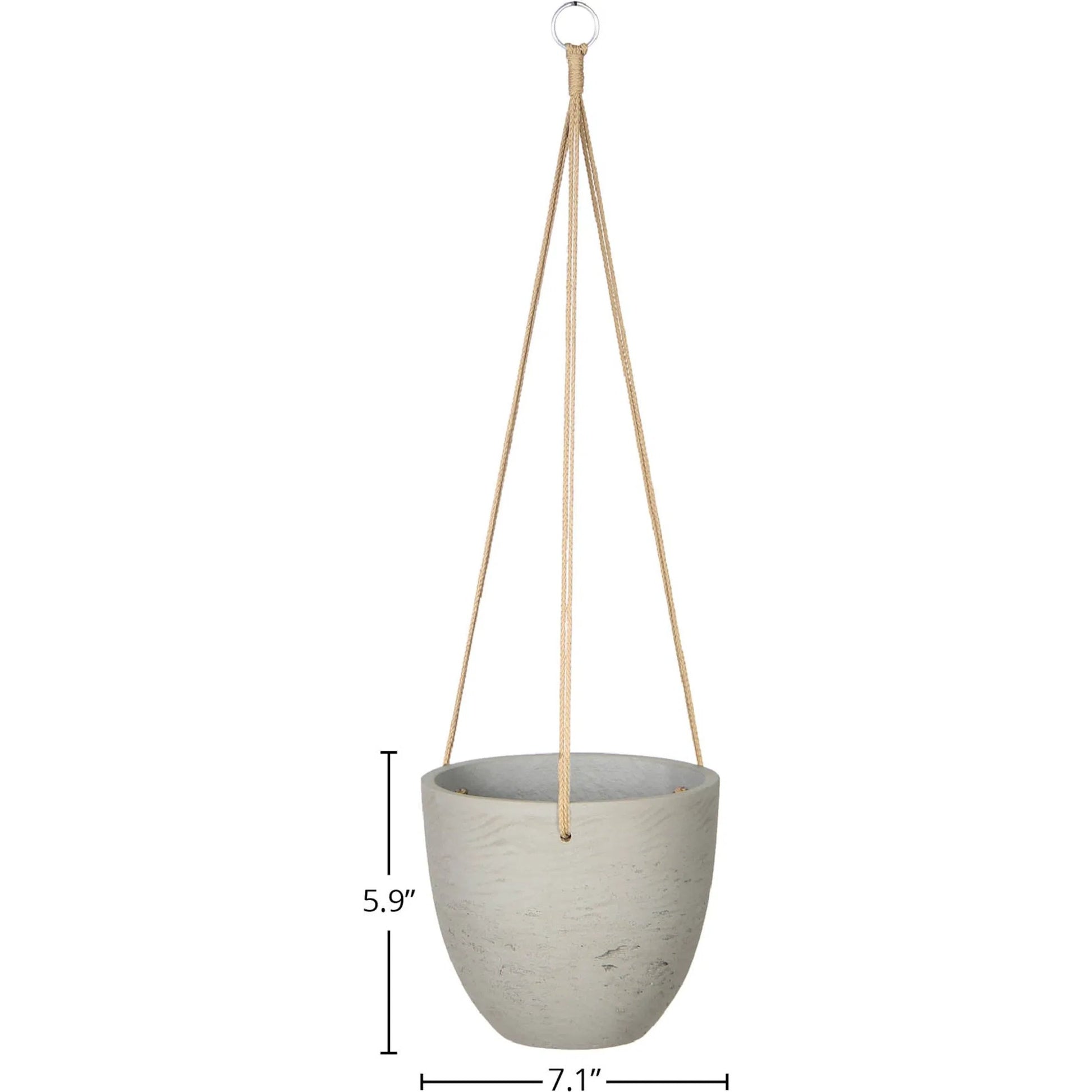 Classic Hanging Pot by LH Imports in cement grey. Made from cement, brown polyester rope in a modern style.