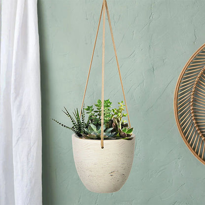 Classic Hanging Pot by LH Imports in cement grey. Made from cement, brown polyester rope in a modern style.