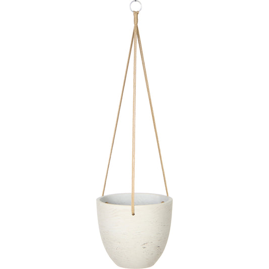 Classic Hanging Pot by LH Imports in cement grey. Made from cement, brown polyester rope in a modern style.