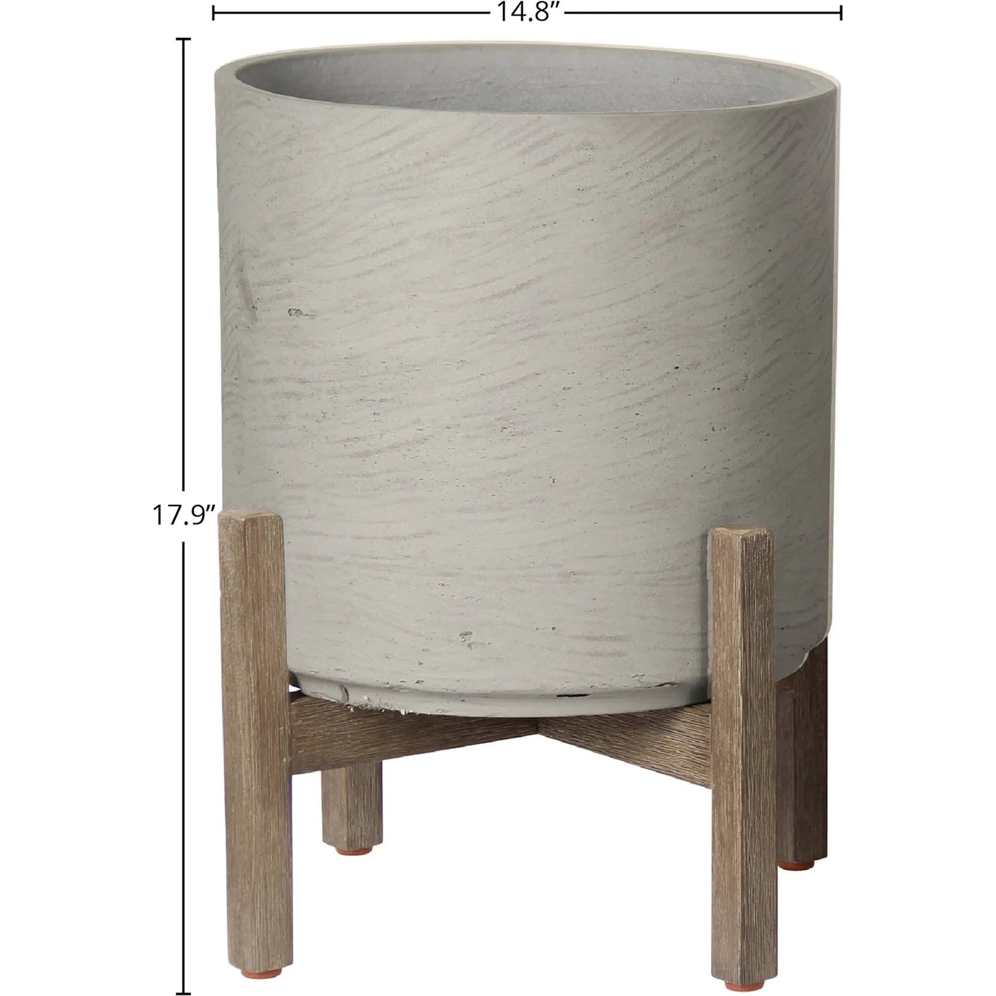 Patio Round Standing Pot, Cement Grey by LH Imports in cement grey and brown washed. Made from cement, solid acacia in a modern style.