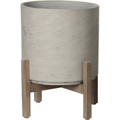 Patio Round Standing Pot, Cement Grey by LH Imports in cement grey and brown washed. Made from cement, solid acacia in a modern style.