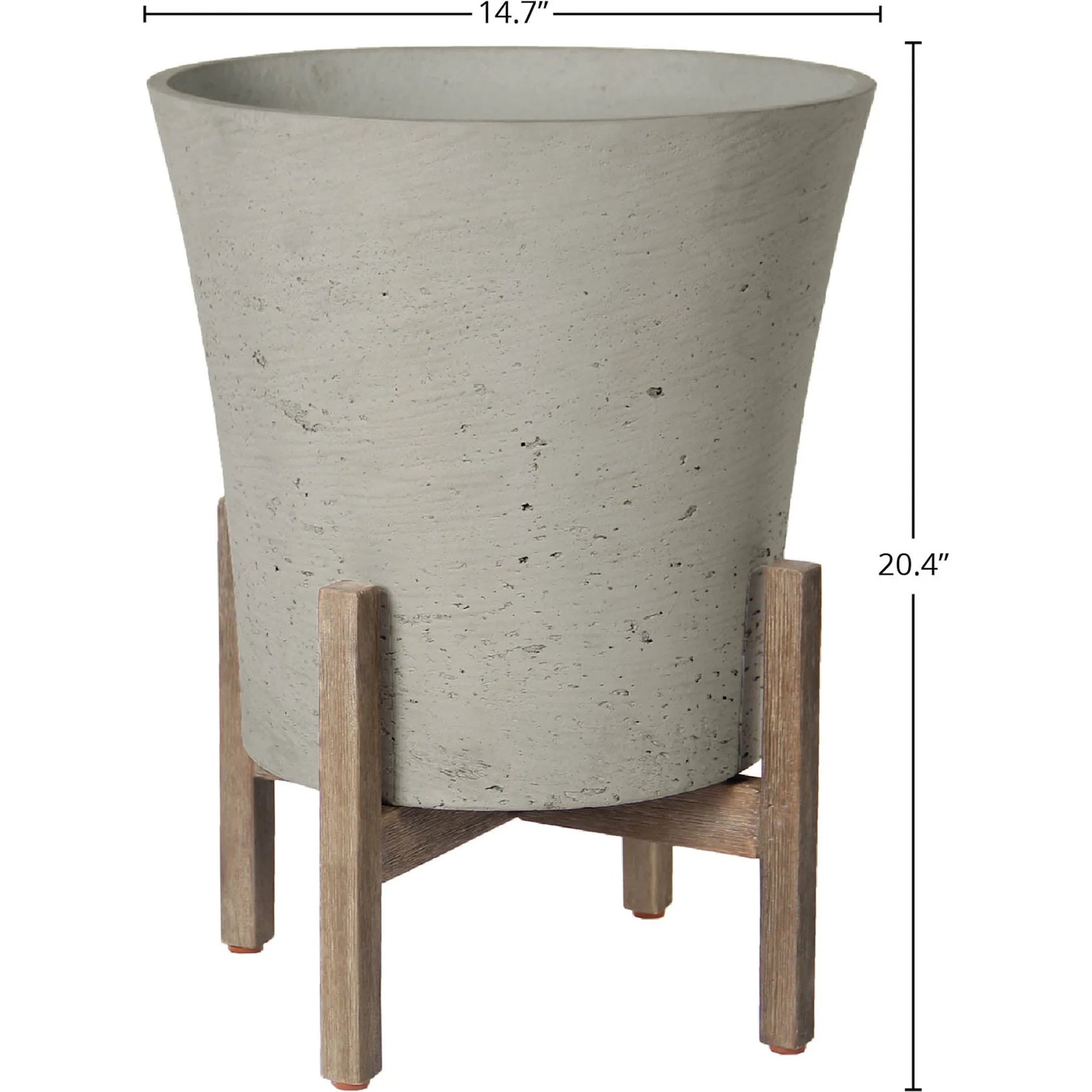 Patio Tapered Standing Pot by LH Imports in cement grey and brown washed. Made from cement, solid acacia in a modern style.