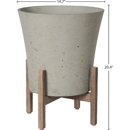 Patio Tapered Standing Pot by LH Imports in cement grey and brown washed. Made from cement, solid acacia in a modern style.
