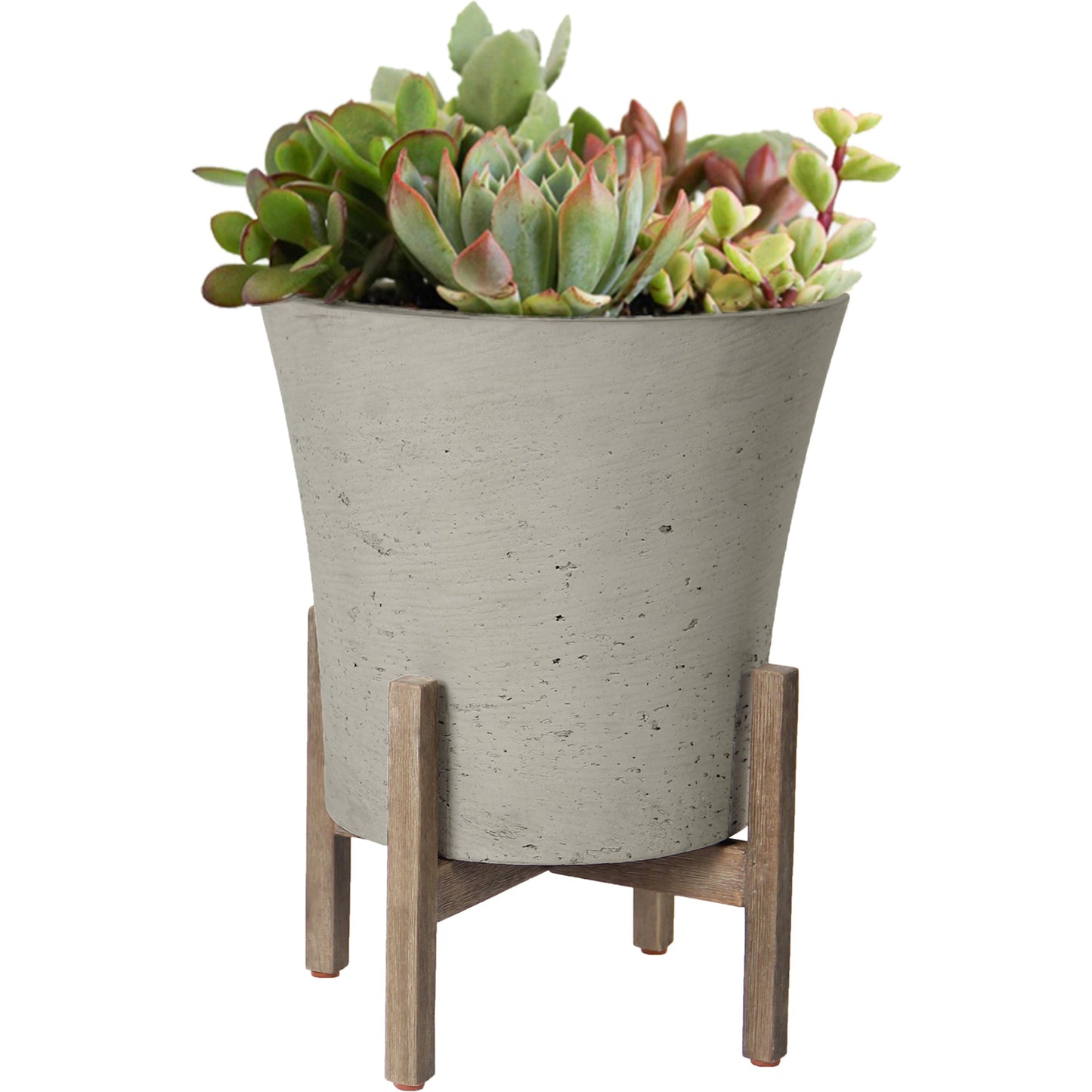 002 SI-2004378,SI-2004379 | Additional Silo | Patio Tapered Standing Pot by LH Imports in cement grey and brown washed. Made from cement, solid acacia in a modern style.