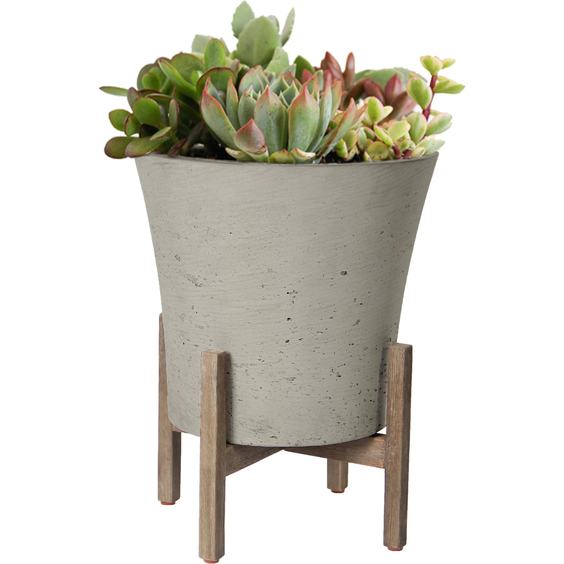Patio Tapered Standing Pot by LH Imports in cement grey and brown washed. Made from cement, solid acacia in a modern style.