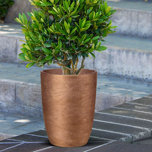 Mineral Tapered Vase by LH Imports in metallic bronze. Made from ro-cement in a modern style.