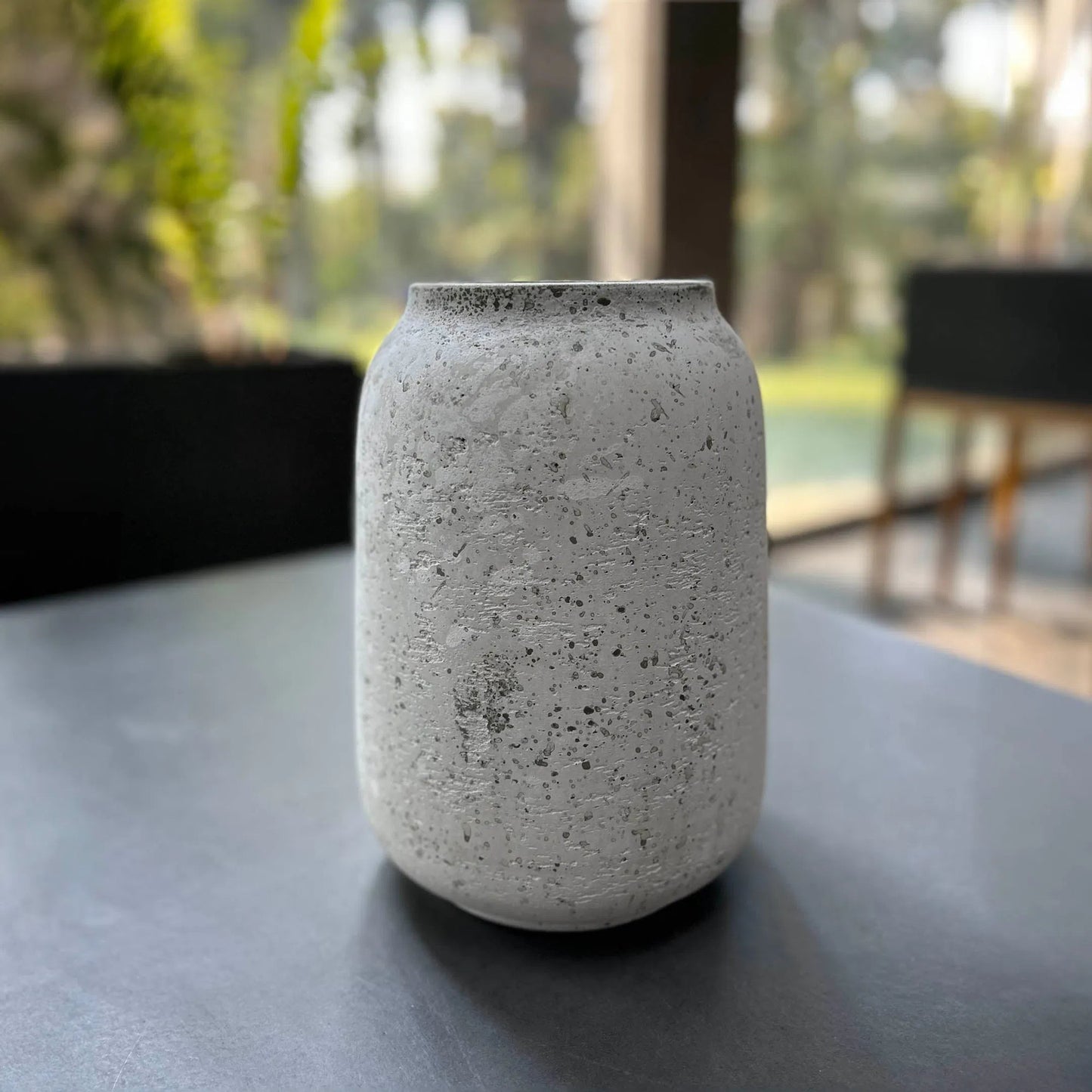 005 SI-2325170 | Lifestyle | Taxco Vase by LH Imports in antique white. Made from antique white ro-cement in a unique style.