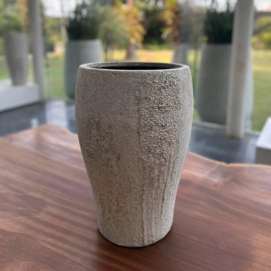 Uxmal Pot by LH Imports in antique white. Made from oyster concrete in a unique style.
