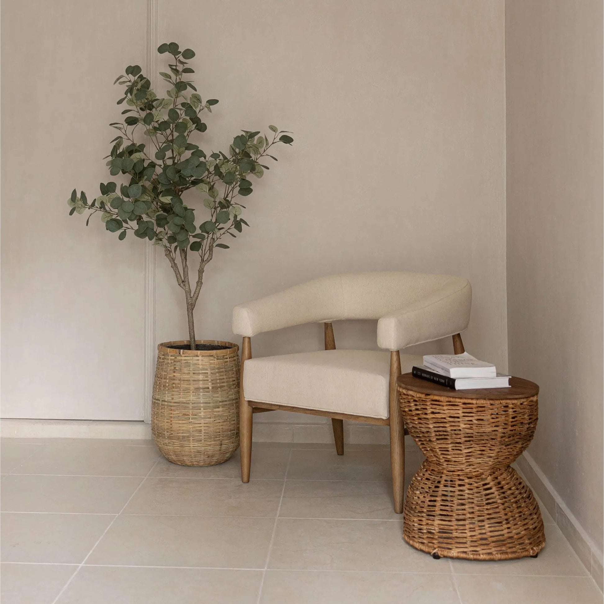 Bamboo Indoor Basket Pot by LH Imports in light brown and natural. Made from bamboo, concrete in a unique style.