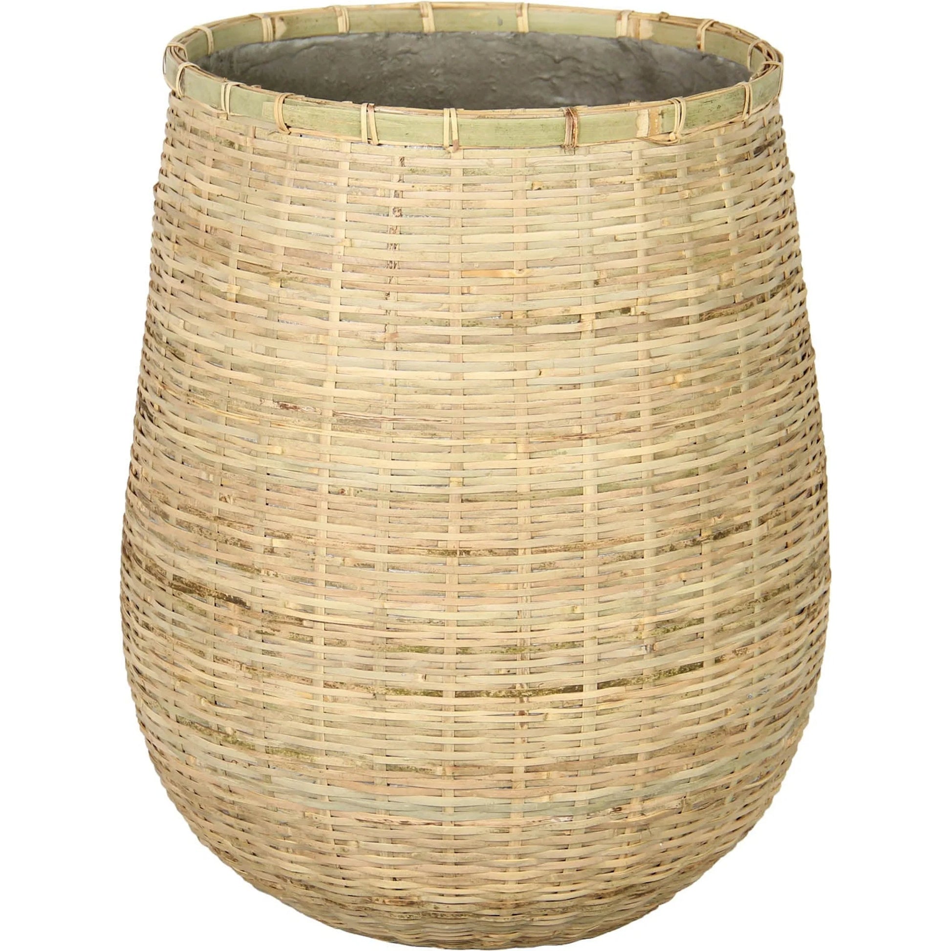 Bamboo Indoor Basket Pot by LH Imports in light brown and natural. Made from bamboo, concrete in a unique style.