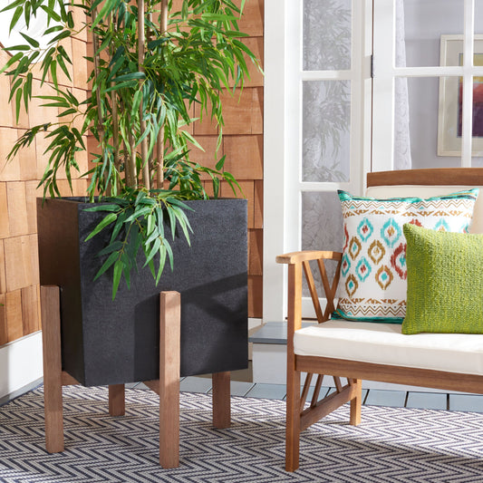 Monona Planter by HedgeApple Essentials. Made from acacia wood, concrete ficonstone in a modern style.