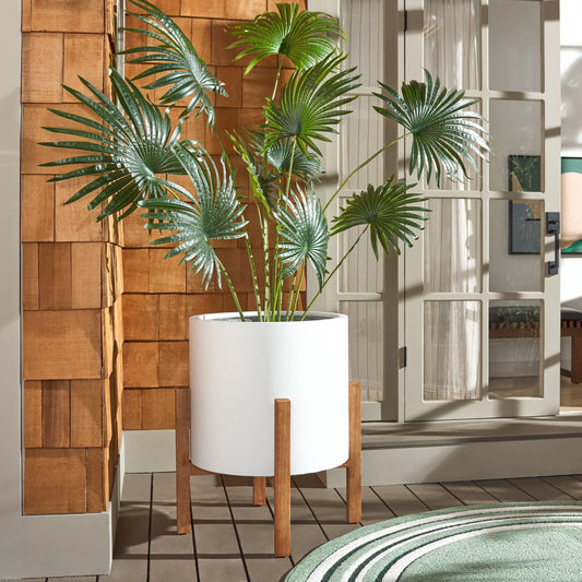 Sonoma Planter by HedgeApple Essentials in white. Made from acacia, concrete ficonstone in a unique style.