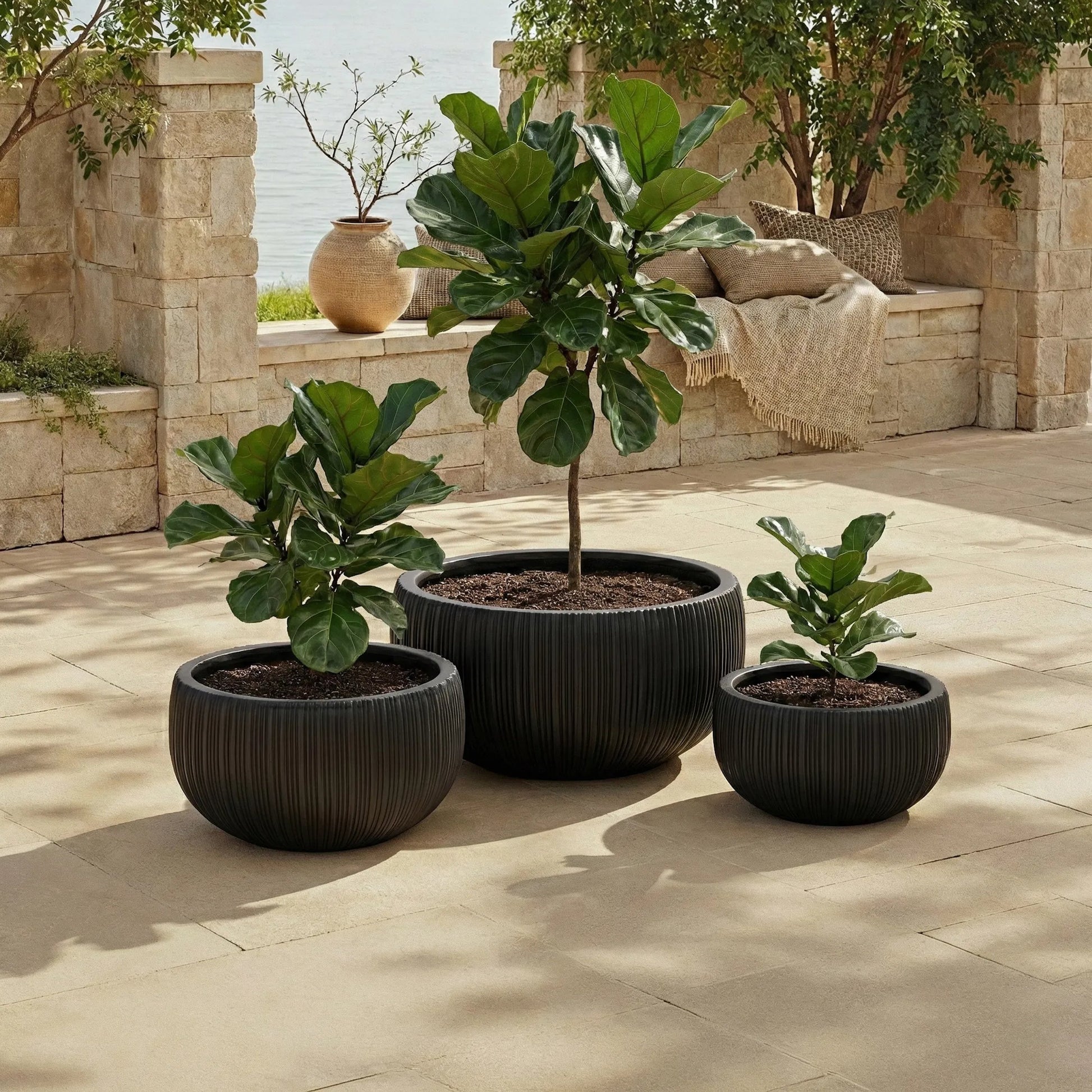 Sebastian Planter Pot (Set of 3) by HedgeApple Essentials. Made from fiber clay in a unique style.