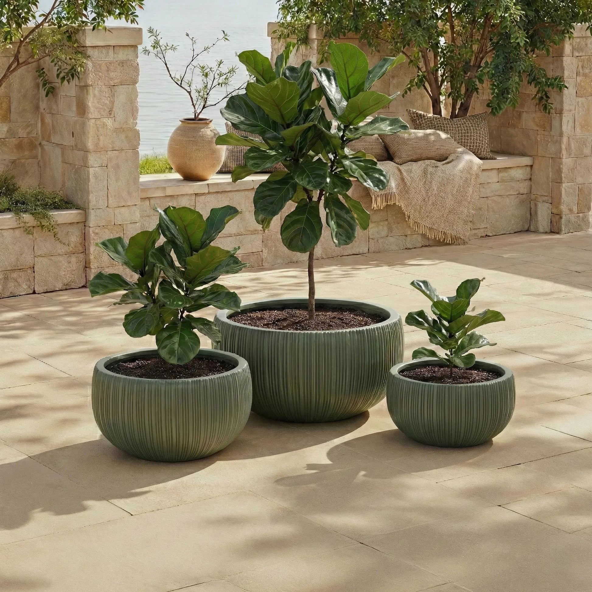 Sebastian Planter Pot (Set of 3) by HedgeApple Essentials. Made from fiber clay in a unique style.