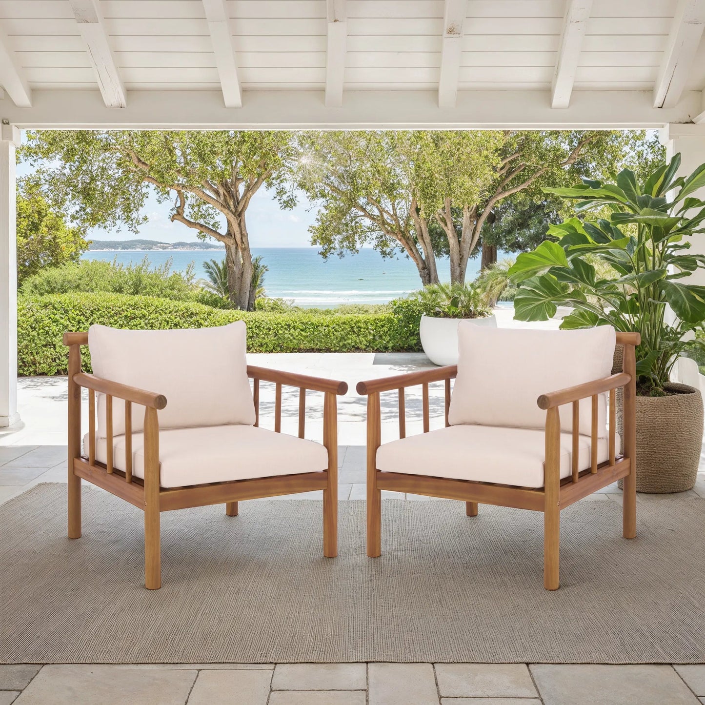011 SI-2454062 | Lifestyle | Zeandale Chair (Set of 2) by HedgeApple Essentials in teak brown, cream. Made from acacia, poly cd, foam in a transitional style.