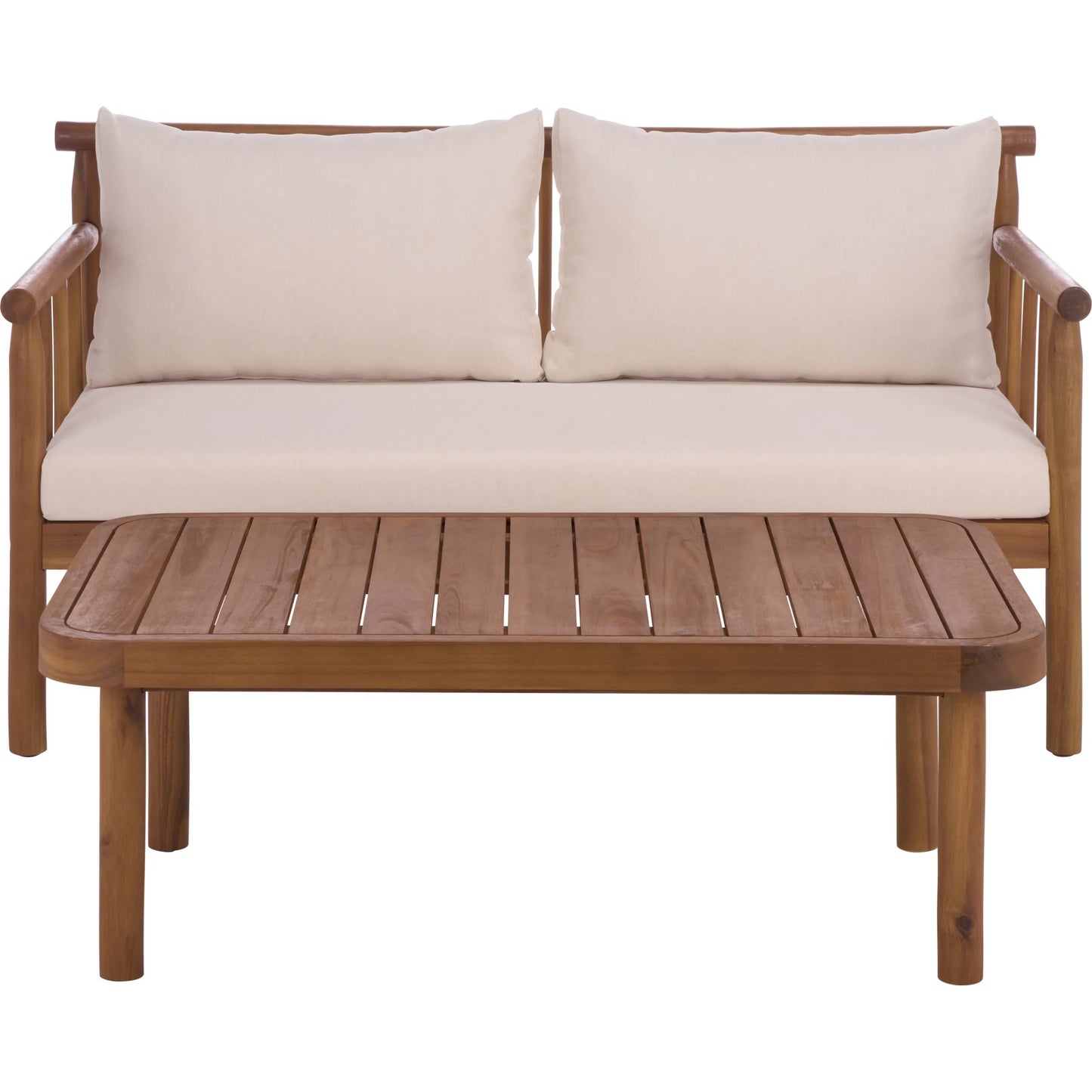 003 SI-2454063 | Primary Silo | Zeandale Bench + Table by HedgeApple Essentials in teak brown, cream. Made from acacia, poly cd, foam in a transitional style.