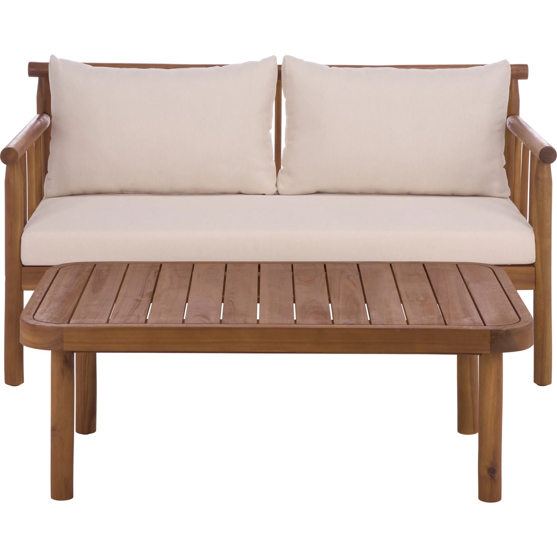 Zeandale Bench + Table by HedgeApple Essentials in teak brown, cream. Made from acacia, poly cd, foam in a transitional style.