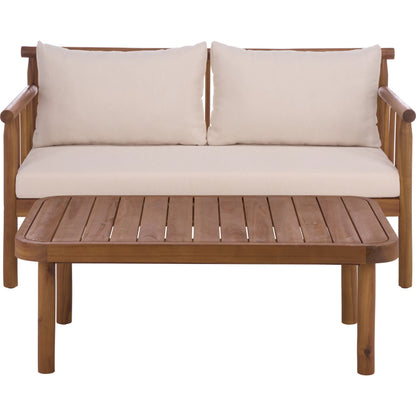 Zeandale Bench + Table by HedgeApple Essentials in teak brown, cream. Made from acacia, poly cd, foam in a transitional style.