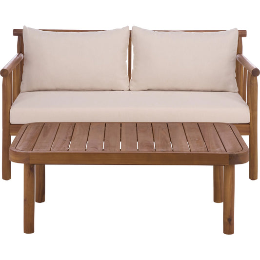 Zeandale Bench + Table by HedgeApple Essentials in teak brown, cream. Made from acacia, poly cd, foam in a transitional style.