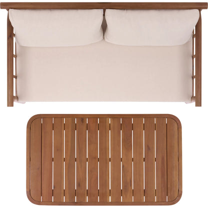 Zeandale Bench + Table by HedgeApple Essentials in teak brown, cream. Made from acacia, poly cd, foam in a transitional style.